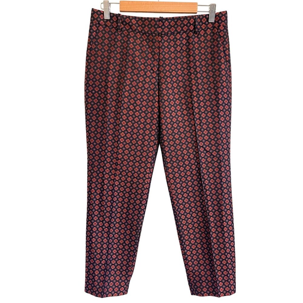 J. CREW 100% Silk Geometric Pattern Jacquard Tapered Cafe Ankle Pants Size 4 - Picture 2 of 9